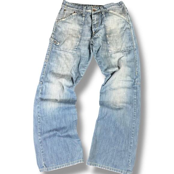 RARE Jack & Jones Forza Broken Green Jeans Sz 33 Baggy Vintage Y2K Carpenter - Picture 2 of 11